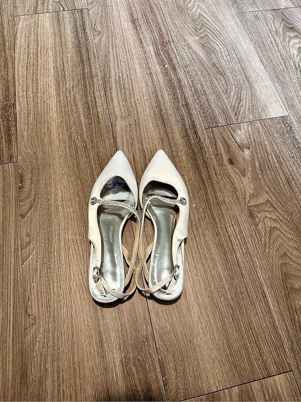 Pointed Toe Ankle Strap Heels in White